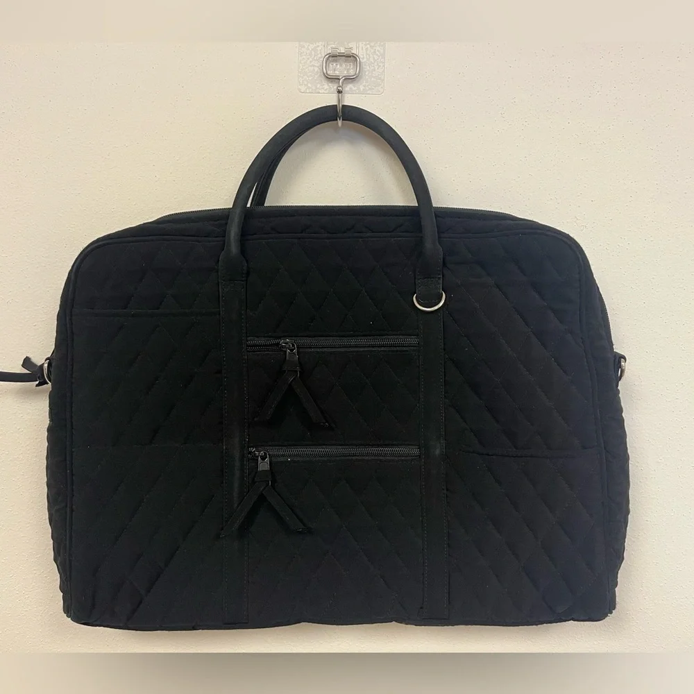 Vera Bradley Quilted Black Laptop Bag Organizer Business Casual Professional